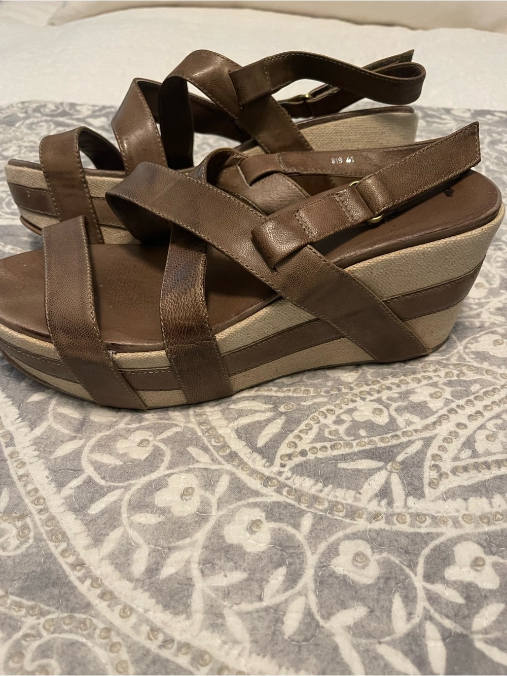 Antelope Women's Tan Green Crossed Classics Leather Platform Sandals Size 41/10